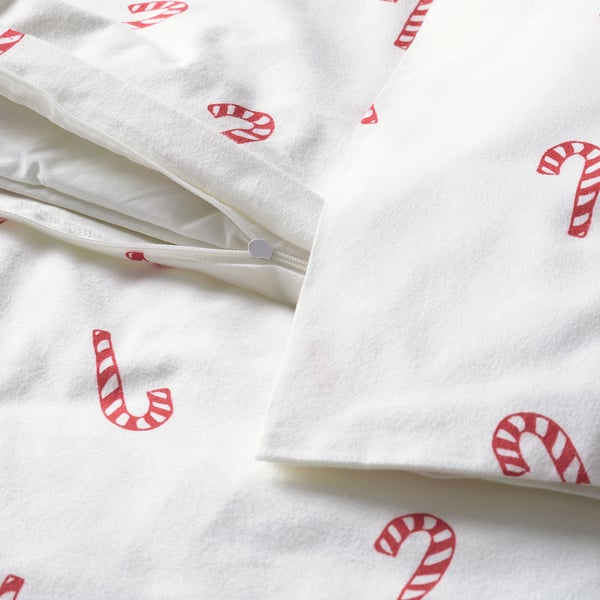LÖVSÅNGARE Duvet cover and pillowcase, candy cane pattern/flannel, 150x200/50x60 cm