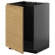 Modern kitchen cabinet with dark grey box and light wood door.