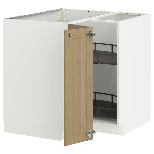 METOD kitchen unit with oak veneer door, white cabinet, square shape, simple design.