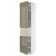 A white and dark grey-brown tall kitchen cabinet with high gloss doors and shelves.