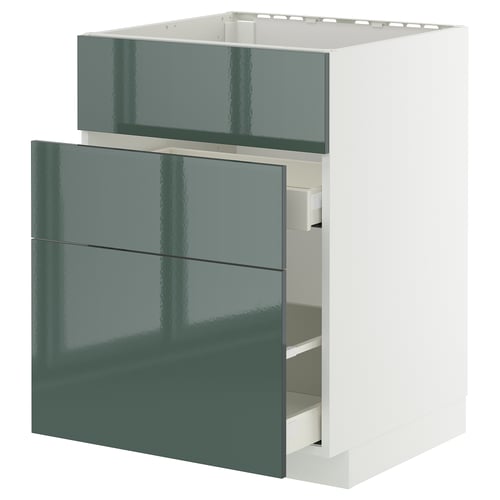 Modern kitchen drawer unit in glossy green with soft-close drawers.