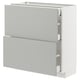 Grey cabinet with sleek drawer. Character count: 22