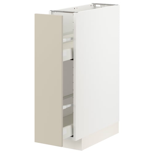 New beige METOD kitchen cabinet, sleek design, white finish, rectangular shape with pull-out drawer.