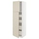White METOD kitchen cabinet with beige doors & inner shelves. Tall, rectangular, modern design.