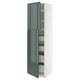 Ikea METOD kitchen cabinet, grey-green, glossy, tall, open, rectangular.