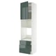 High gloss green kitchen unit with shelves and drawers; modern design.