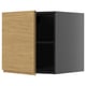 Open grey and oak cabinet with two shelves.