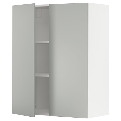 Light grey METOD cabinet, modern, clean design, wall-mounted, rectangular, has two doors.