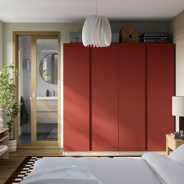 PAX / VIKANES Wardrobe combination, grey/beige/red-brown, 200x60x201 cm