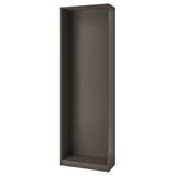 Dark grey PAX wardrobe frame, narrow and simple, made from paper foil and particleboard, awaits customization.