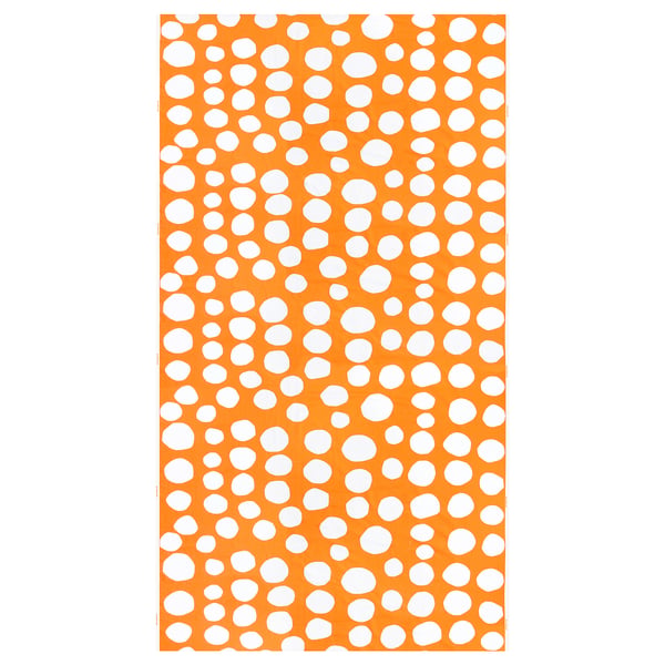 Orange and white polka dot fabric. Bright curtains or wall decor option. 100% recycled cotton.