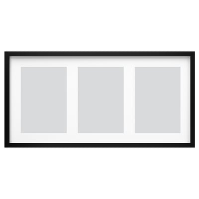 Black rectangular RÖDALM picture frame, sleek design, holds 3 images, plastic front guard.