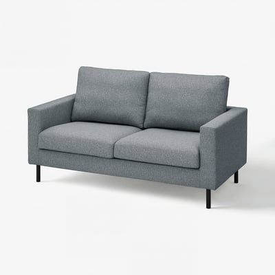 Grey SALTSJÖBADEN sofa, modern minimalist design, cushioned with recycled polyester, black metal legs.