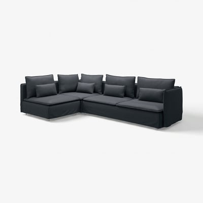 SÖDERHAMN sectional sofa, dark grey, modern design, deep soft seats, high legs, removable cushions.