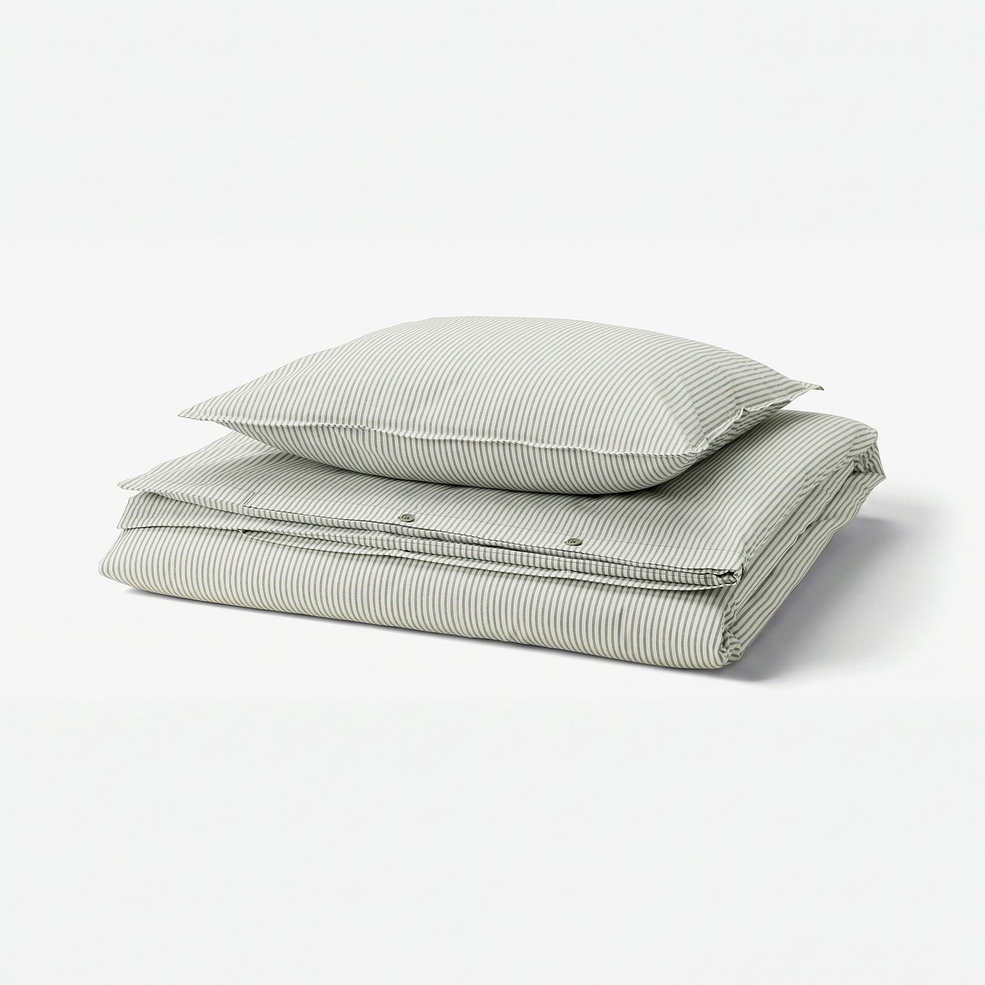 Green & white striped SOLFIBBLA duvet set, soft cotton, includes cover & pillowcase.