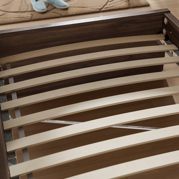STORKLINTA Bed frame, dark brown oak effect/Lillhällan, 90x200 cm