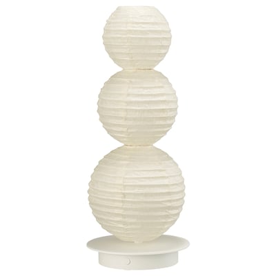 STRÅLA lamp, white, stack design, soft globe shapes, battery-operated, paper material.