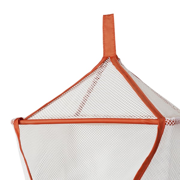 Mesh fabric bag with sturdy orange trim, securely stitched and ready for use.