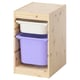 TROFAST light-wood childs organizer with purple & white bins.