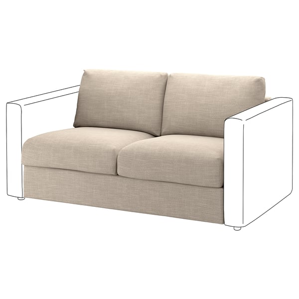 VIMLE beige fabric 2-seat sofa-bed, modern square arms, back cushions, simple design.