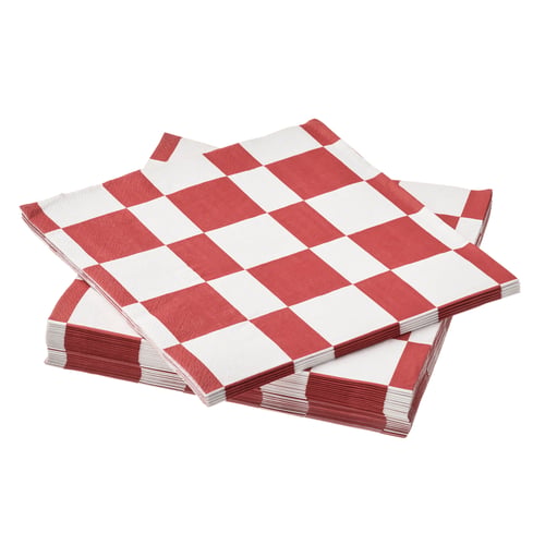 VINTERFINT red and white chequered napkins, stack of square paper towels.