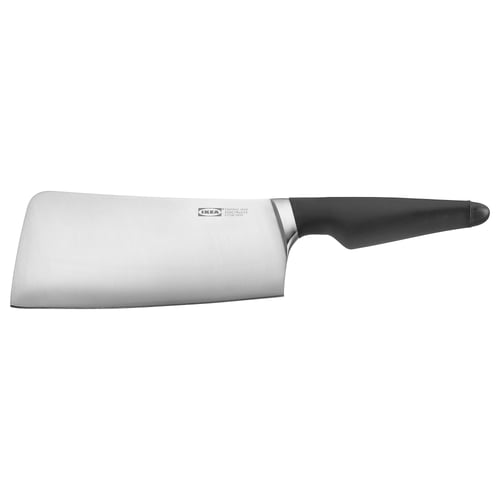 Ikea VÖRDA knife, stainless steel blade, black plastic handle, heavy-duty, ideal for cleaving.