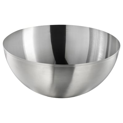 Edelstahlschale, schlankes Silber, runde Form, glattes Design.