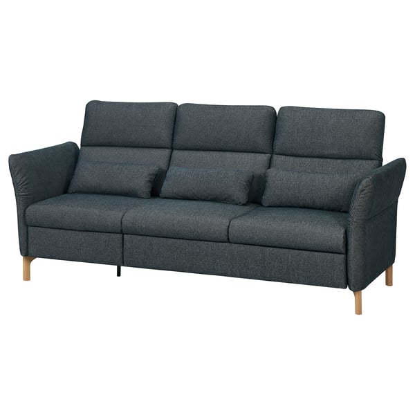 Dunkelblaues FAMMARP Sofa, modernes Design mit Holzbeinen, verstellbare Kopfstützen.