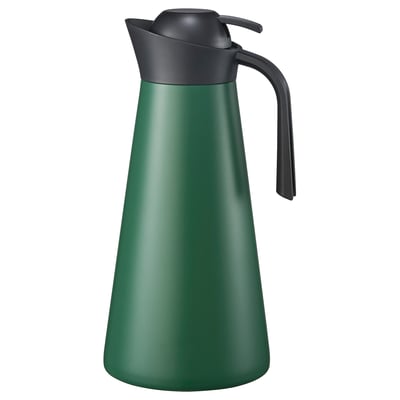 Grüne GOKVÄLLÅ Thermokaraffe mit schwarzem Griff und Deckel, schlankes Design.