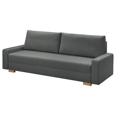 Graues GRÄLVIKEN-Schlafsofa mit Holzbeinen, rechteckiger Form und schlichtem Design.