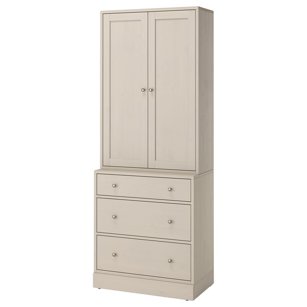 HAVSTA cremefarbener Schrank mit 3 Schubladen, der Schrank und Kommode im skandinavischen Stil kombiniert.