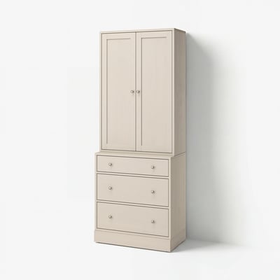 Ein beige HAVSTA-Lagerraum mit Türen und Schubladen, aus Holz.