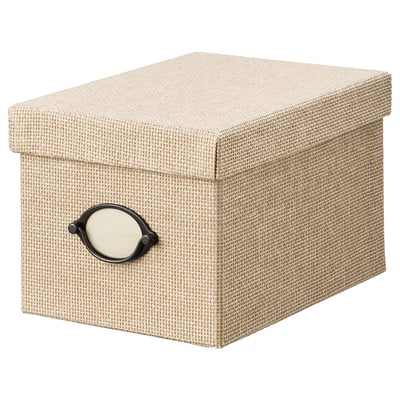 KVARNVIK Aufbewahrungsbox aus gewebtem Papier mit Deckel und Griff, beige.