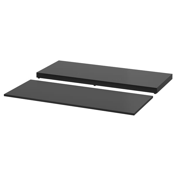 Zwei schwarze rechteckige Regalplatten, separat verlegt, modernes Design für das NORDLI Aufbewahrungssystem.
