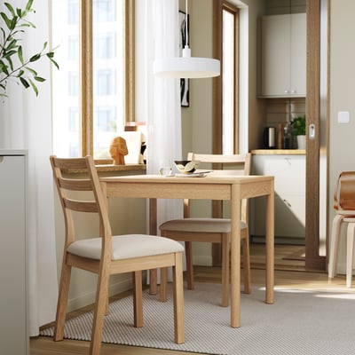 TONSTAD / TONSTAD Tisch und 2 Stühle, Eichenfurnier/Eichenachbildung Fridtuna hellbeige, 80/120x70 cm