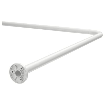 VIKARN weiße Duschvorhangstange, modernes L-förmiges Design, silbernes Aluminium, minimalistischer Stil.