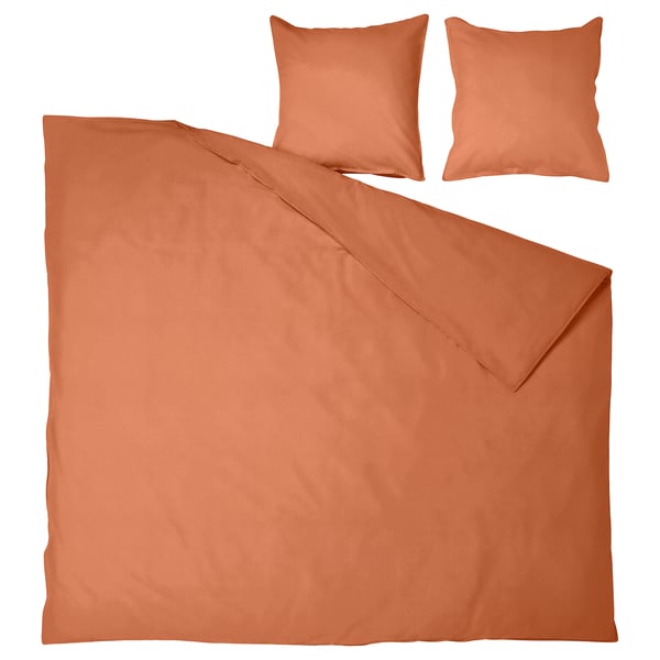 ÄNGSLILJA bedding set: burnt orange, soft cotton, simple square design.
