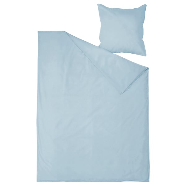 A light blue ÄNGSLILJA duvet cover and pillowcase set made of soft, breathable cotton.