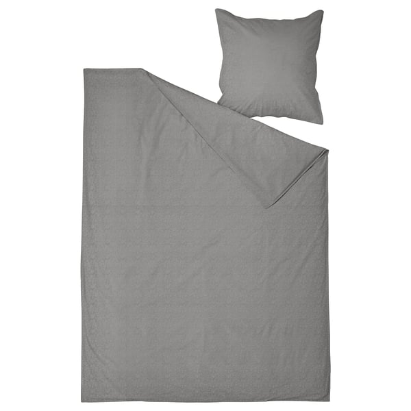 Grey ÄNGSLILJA duvet & pillow, soft washed cotton, minimalist design.