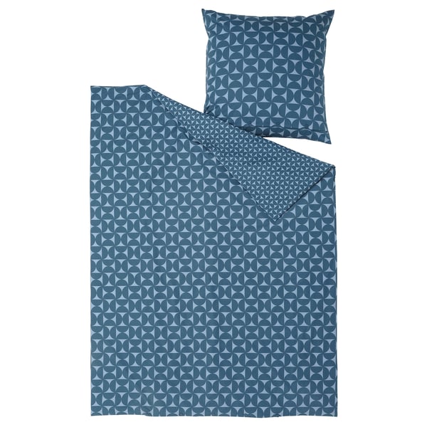ÄNGSNEJLIKA bed set: blue, geometric pattern, cotton-viscose blend, rectangular duvet & pillow.