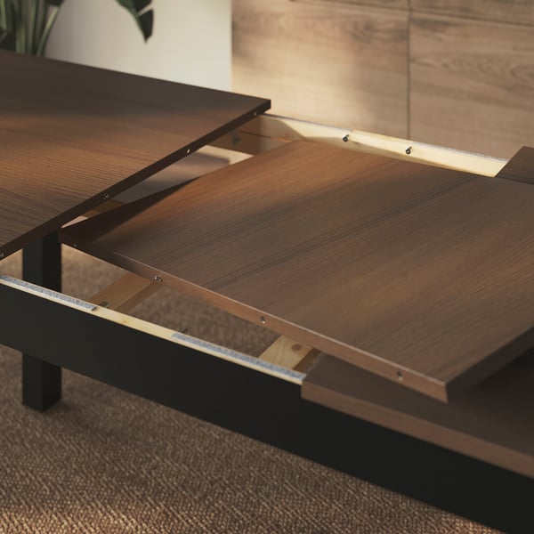 ÅLHULT extendable tables mechanism, extending from seating 4 to 6 with ash veneer surface.