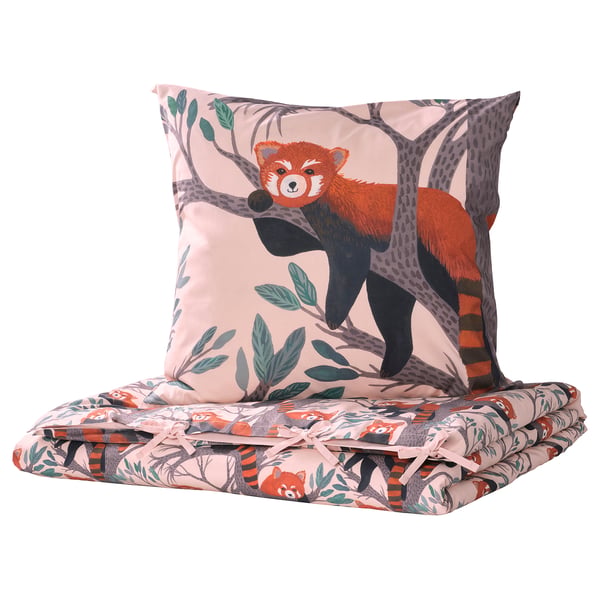 ALPTALL Duvet cover and pillowcase, pink/red panda pattern, 140x200/80x80 cm