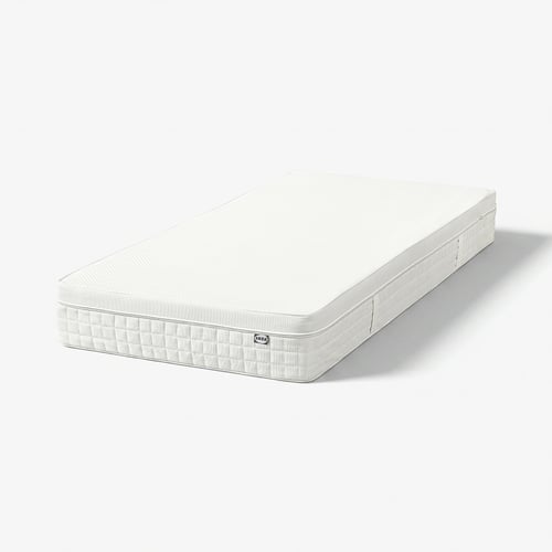 IKEA ÅVABERG white foam mattress, rectangular, quilted sides, handle grips, recycled materials.