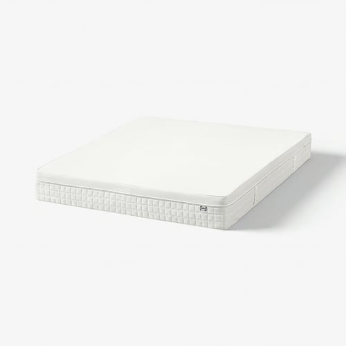 White ÅVABERG mattress, rectangular, foam construction, white fabric cover, handles on sides.