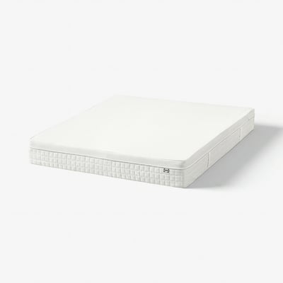 White ÅVABERG mattress, rectangular, foam construction, white fabric cover, handles on sides.