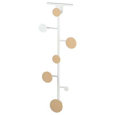 BÄRFIS coat rack, white & bamboo, adjustable, circular knobs, wall-mounted.