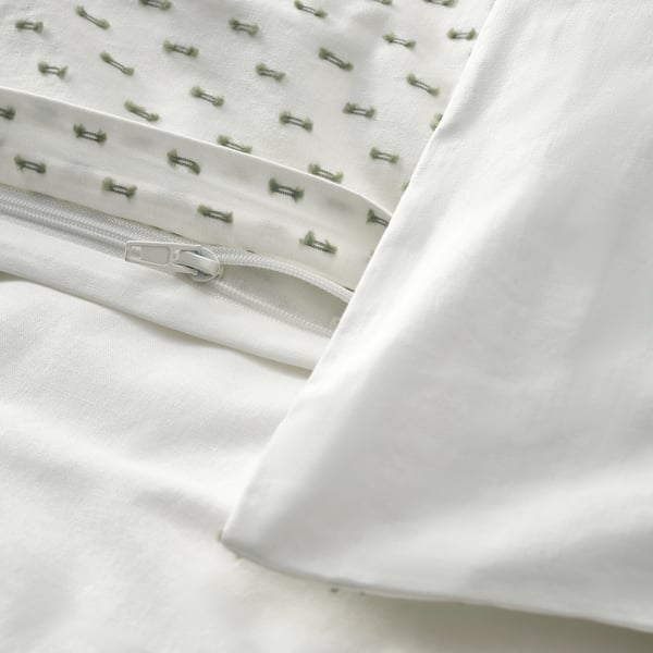 BANDKNIPPE Duvet cover and pillowcase, white/green, 140x200/80x80 cm