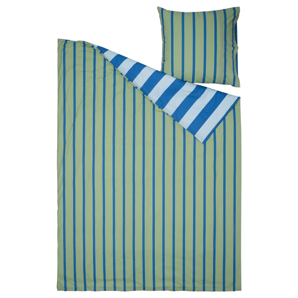 Barndrom bedsheet set, green-blue stripes, 100% cotton, rectangular with pillow.
