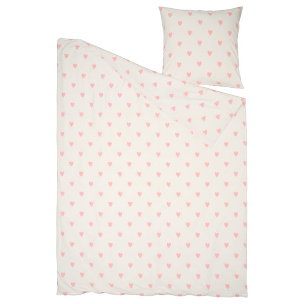 BARNDRÖM Duvet cover and pillowcase, heart pattern white/pink, 140x200/80x80 cm