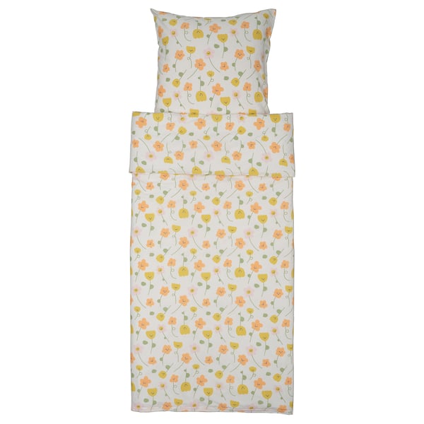 BARNDRÖM Duvet cover and pillowcase, multicolour/flower pattern, 140x200/80x80 cm